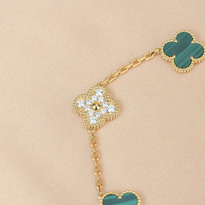 CLOVER  5 MOTIF MALACHITE DIAMOND BRACELET