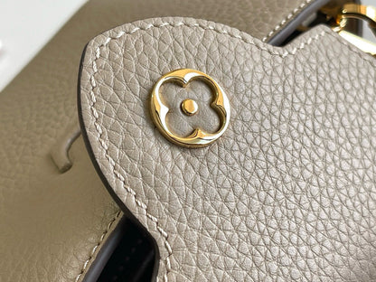 Capucines Bag Light Brown Calfskin Leather Snake Top Handle Best Version