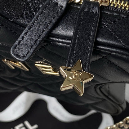 24C Star Bag 22.5cm Black Calfskin Gold Hardware