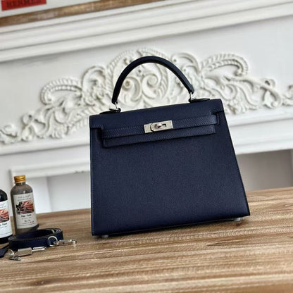 HM Kelly Sellier Blue Epsom Leather Silver Hardware