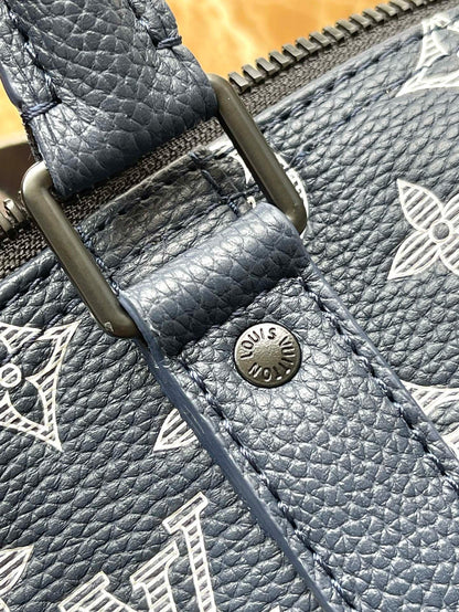 LV Keepall Bandouliere 50 Navy Blue Monogram Shadow Cowhide
