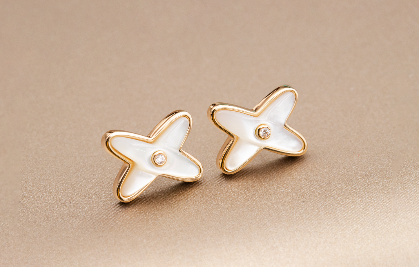 DIANA JEUX DE WHITE MOP ROSE GOLD DIAMOND EARRINGS