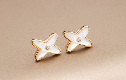 DIANA JEUX DE WHITE MOP ROSE GOLD DIAMOND EARRINGS