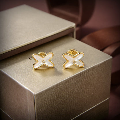Boucles d'oreilles Diana Jeux de Nacre Blanche Or Diamant