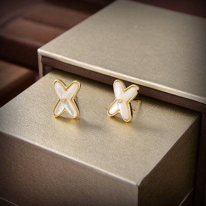 Boucles d'oreilles Diana Jeux de Nacre Blanche Or Diamant