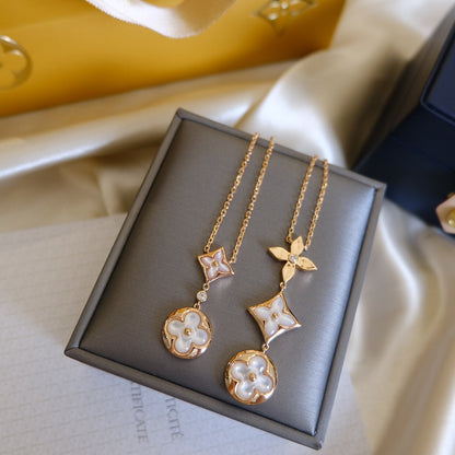 Collier Diana Colour Blossom Lariat en or rose, nacre blanche et diamants