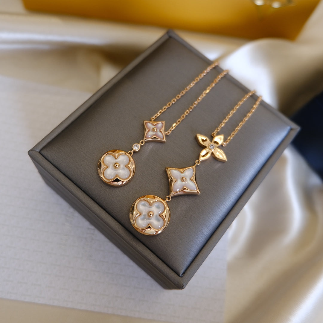 Collier Diana Colour Blossom Lariat en or rose, nacre blanche et diamants