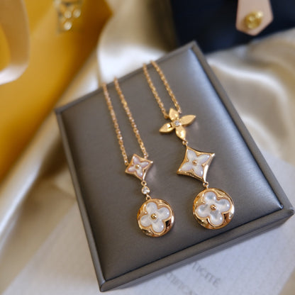 Collier Diana Colour Blossom Lariat en or rose, nacre blanche et diamants