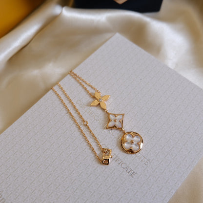 Collier Diana Colour Blossom Lariat en or rose, nacre blanche et diamants
