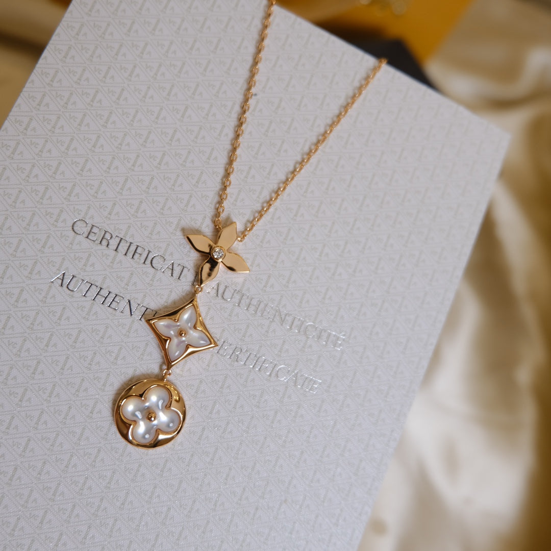 Collier Diana Colour Blossom Lariat en or rose, nacre blanche et diamants