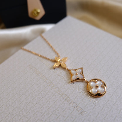 Collier Diana Colour Blossom Lariat en or rose, nacre blanche et diamants