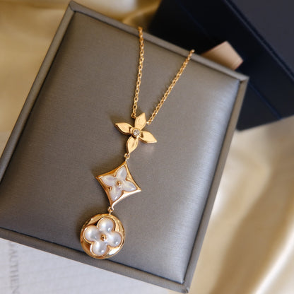 Collier Diana Colour Blossom Lariat en or rose, nacre blanche et diamants