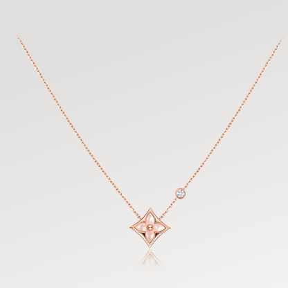 Collier en or rose avec un diamant et une nacre rose Diana Star