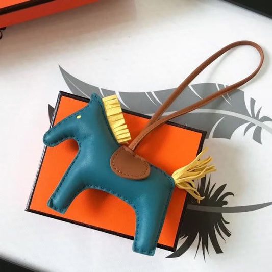 HM Rodeo Horse Bag Charm In Cyan Mix Camarel/Yellow Leather