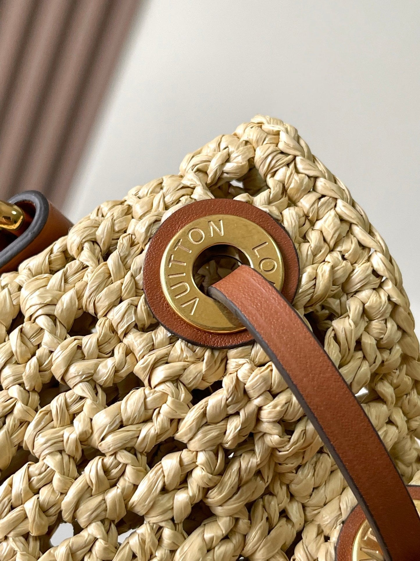 noe bb 22cm beige raffia tan calfskin