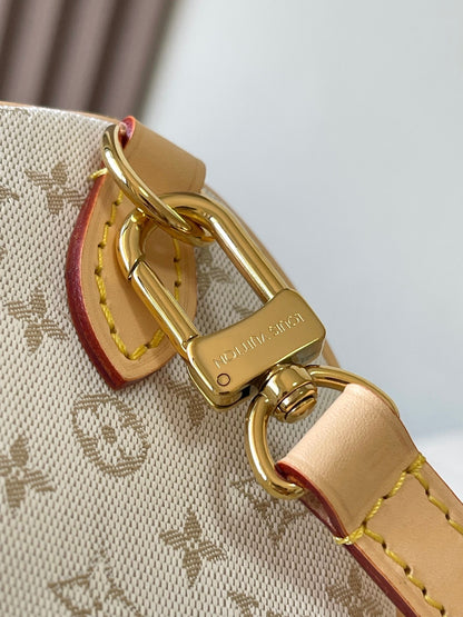 SPEEDY BANDOULI¨¨RE 20 IN WHITE MONOGRAM JACQUARD AND BEIGE CALFSKIN TRIM