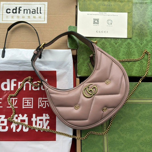 gg marmont half-moon shaped 21cm nude calfskin gold hardware