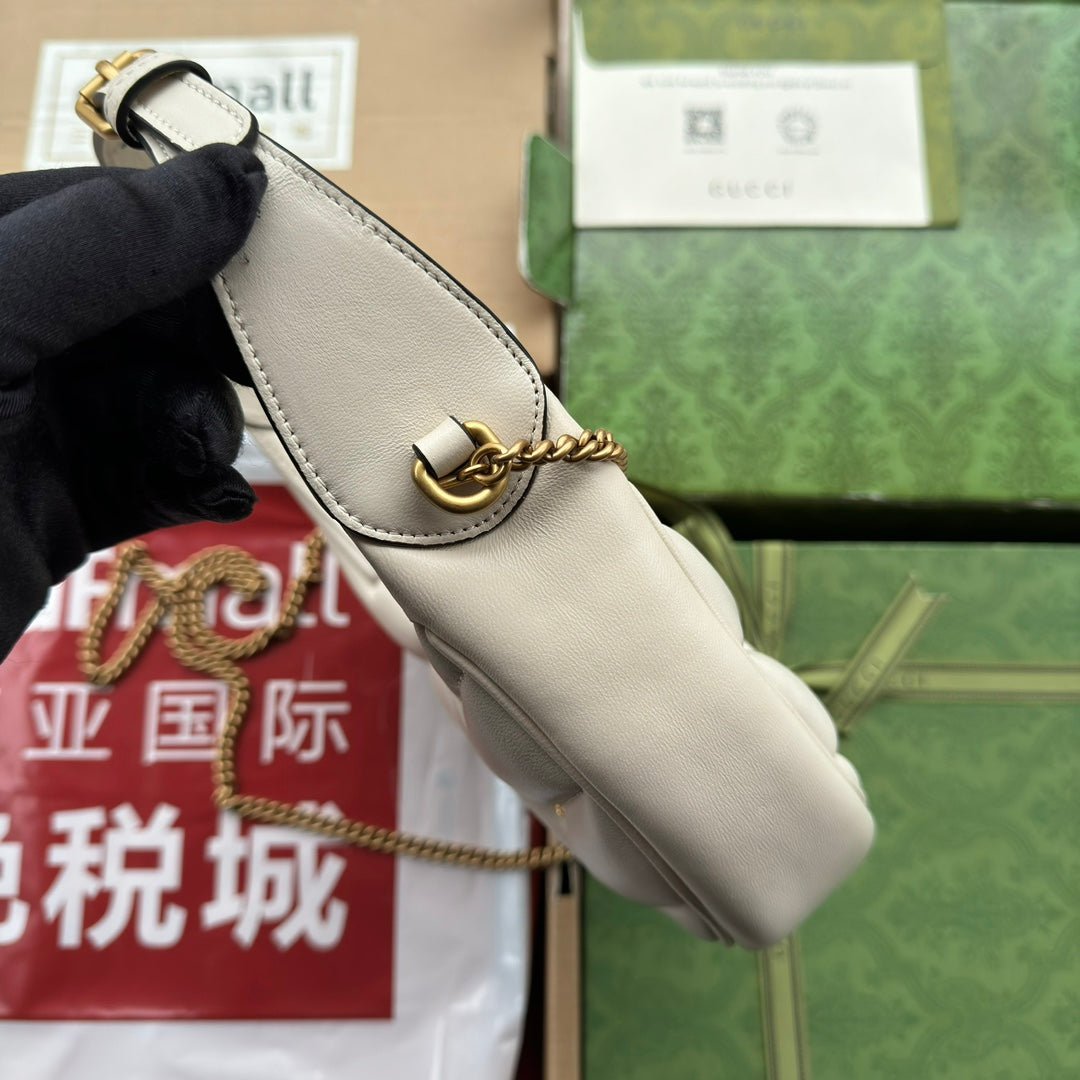 gg marmont half-moon shaped 21cm white calfskin gold hardware