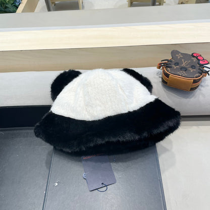 FISHERMAN HAT IN WHITE MIX BLACK WOOL AND RABBIT FUR 409759
