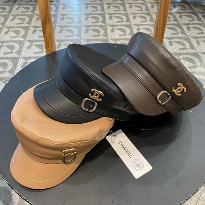 NEWSBOY CAP IN PEANUT BROWN CALFSKIN 421106
