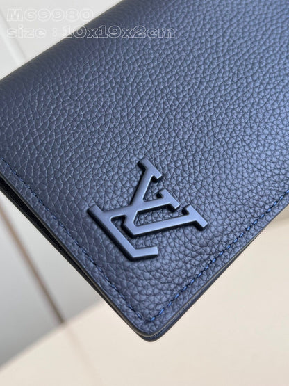 BRAZZA WALLET AEROGRAM 19CM BLUE CALFSKIN