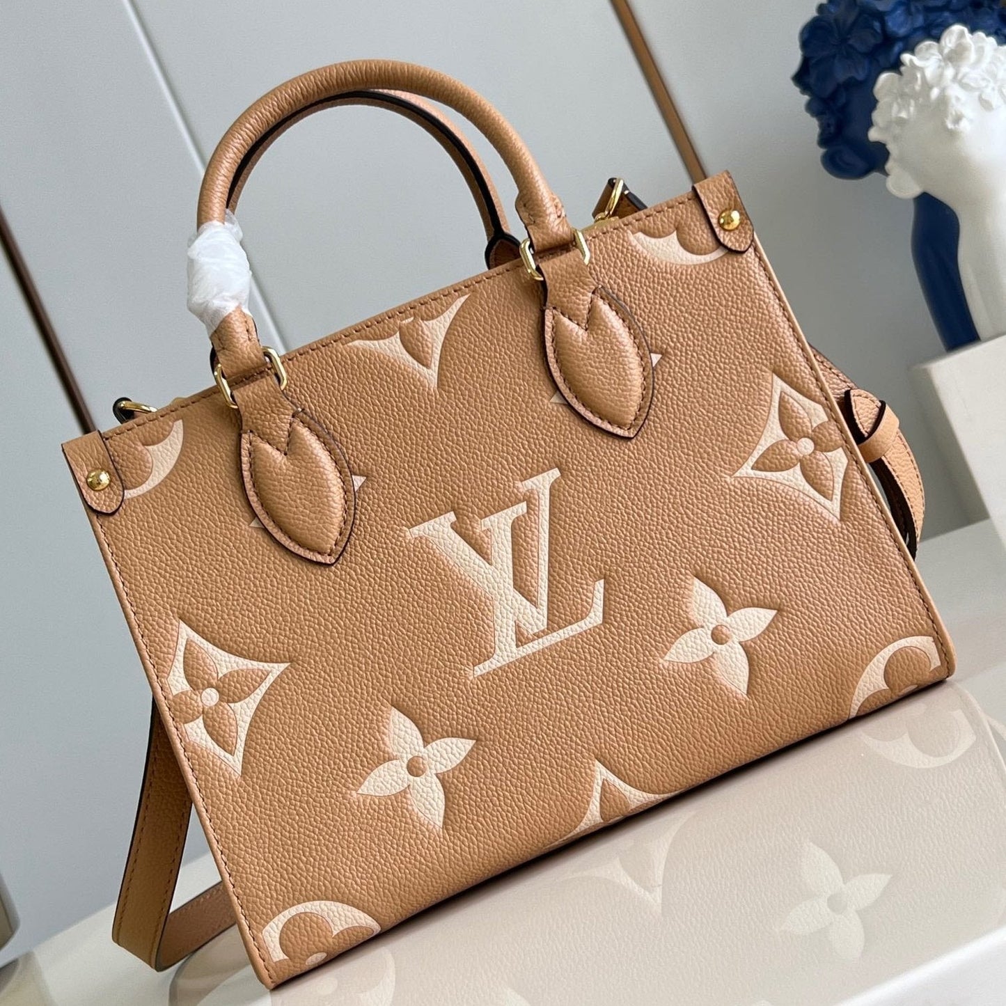 Onthego Pm 25 Brown Beige Monogram Empreinte Calfskin