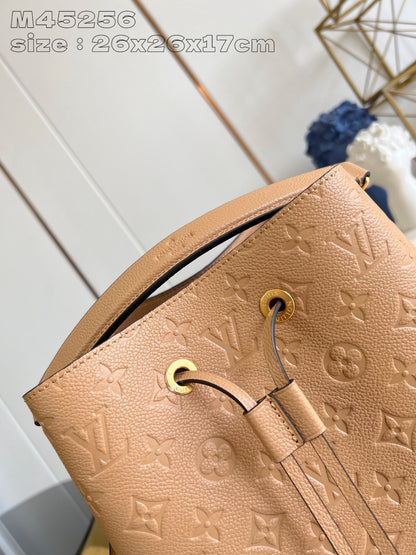 LV Neo Noe Bucket Bag 26cm Brown White Monogram Empteinte Calfskin