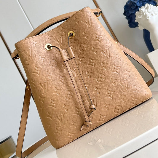 LV Neo Noe Bucket Bag 26cm Brown White Monogram Empteinte Calfskin