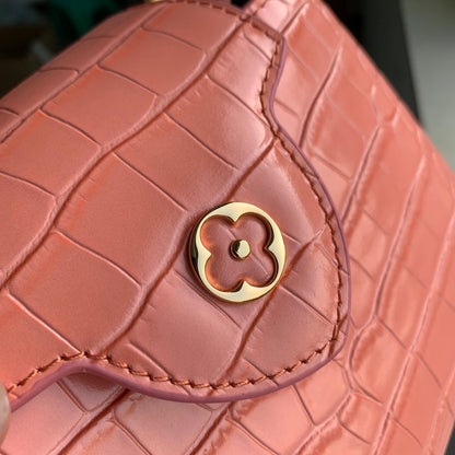 CAPUCINES MINI 21 PINK ORANGE CROCODILE EMBOSSED CALFSKIN GOLD HARDWARE