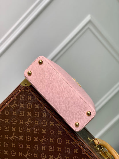 CAPUCINES BB 27 PINK TAURILLON TURQUOISE MOP GOLD HARDWARE