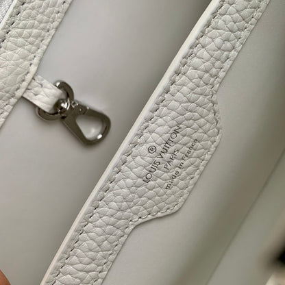 capucines mm 31.5 white taurillon leather silver hardware