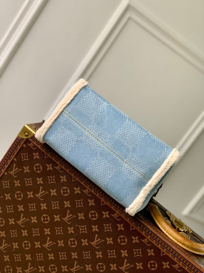 Lv Speedy 25 Bandouliere Beige Leather Denim Wool