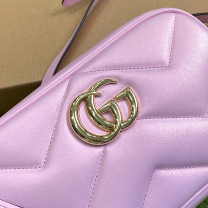 GG MARMONT 24 SMALL MATELASS¨¦ SHOULDER BAG LIGTH PINK CALFSKIN