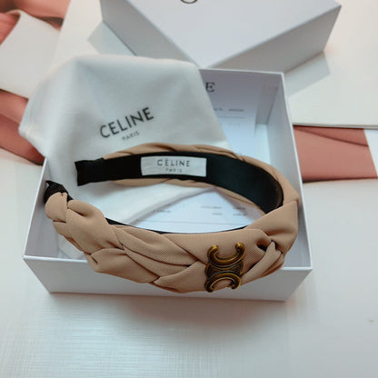 CAMEL BEIGE FABRIC HAIRBAND WITH GOLD LOGO 124700