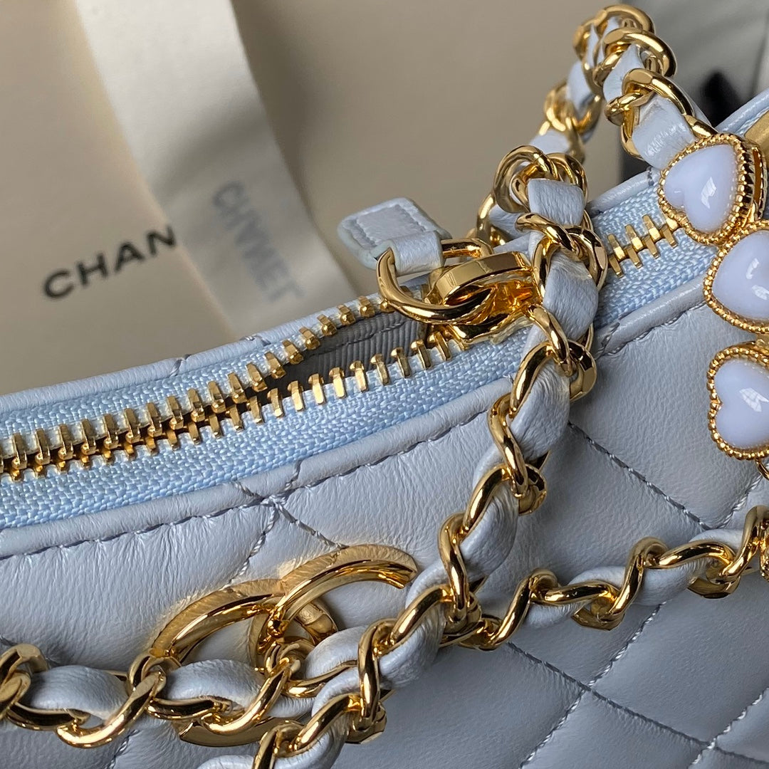 24p cc hobo bag 20cm cloud blue lambskin gold hardware