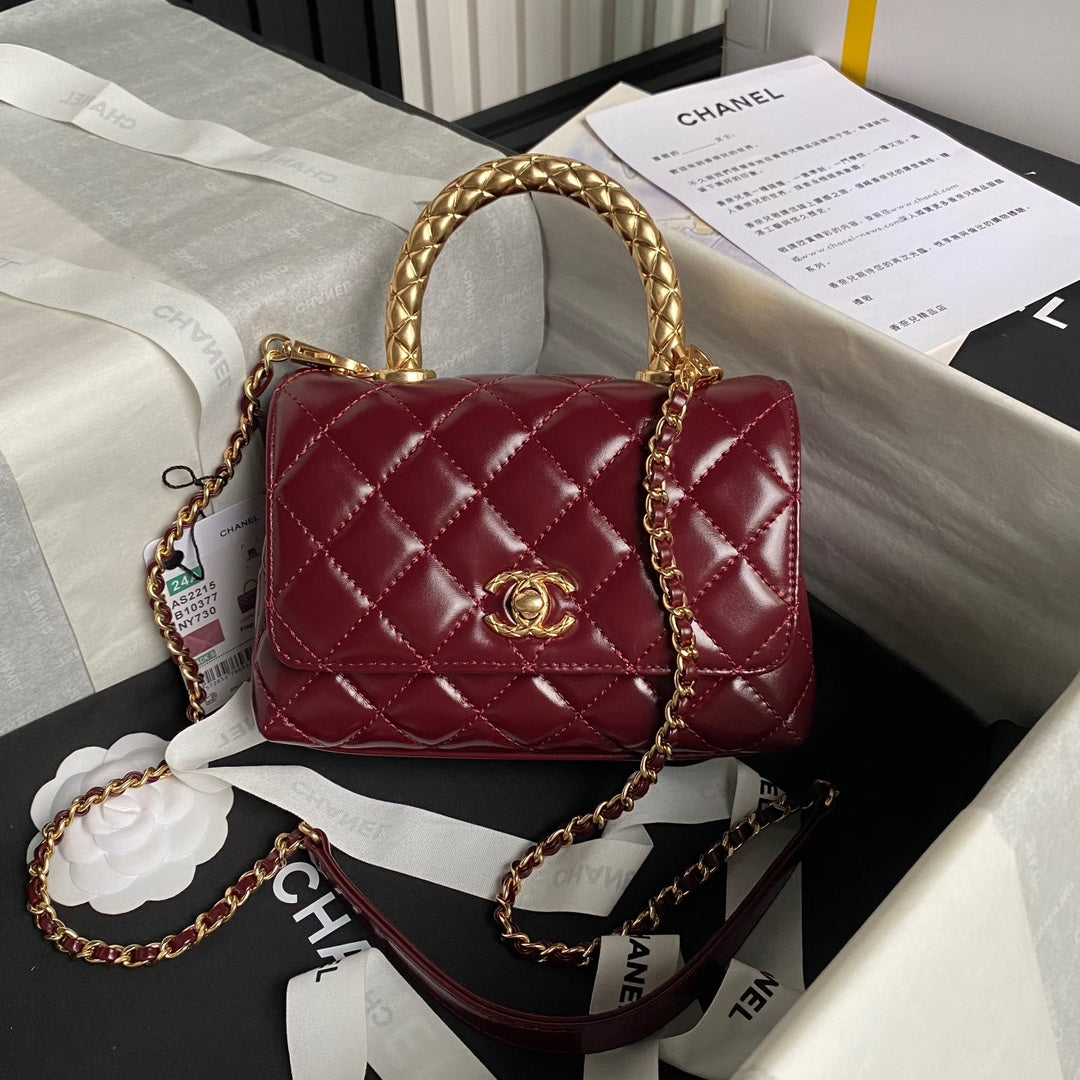 CC 24A Coco Handle Mini 19cm Burgundy Patent Calfskin Gold Hardware