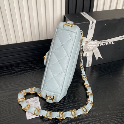 CC 24K Mini Flap Bag 21cm Cloud Blue Lambskin Gold Hardware