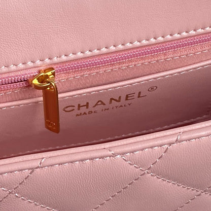 CC 24K Mini Flap Bag 21cm Pink Lambskin Gold Hardware