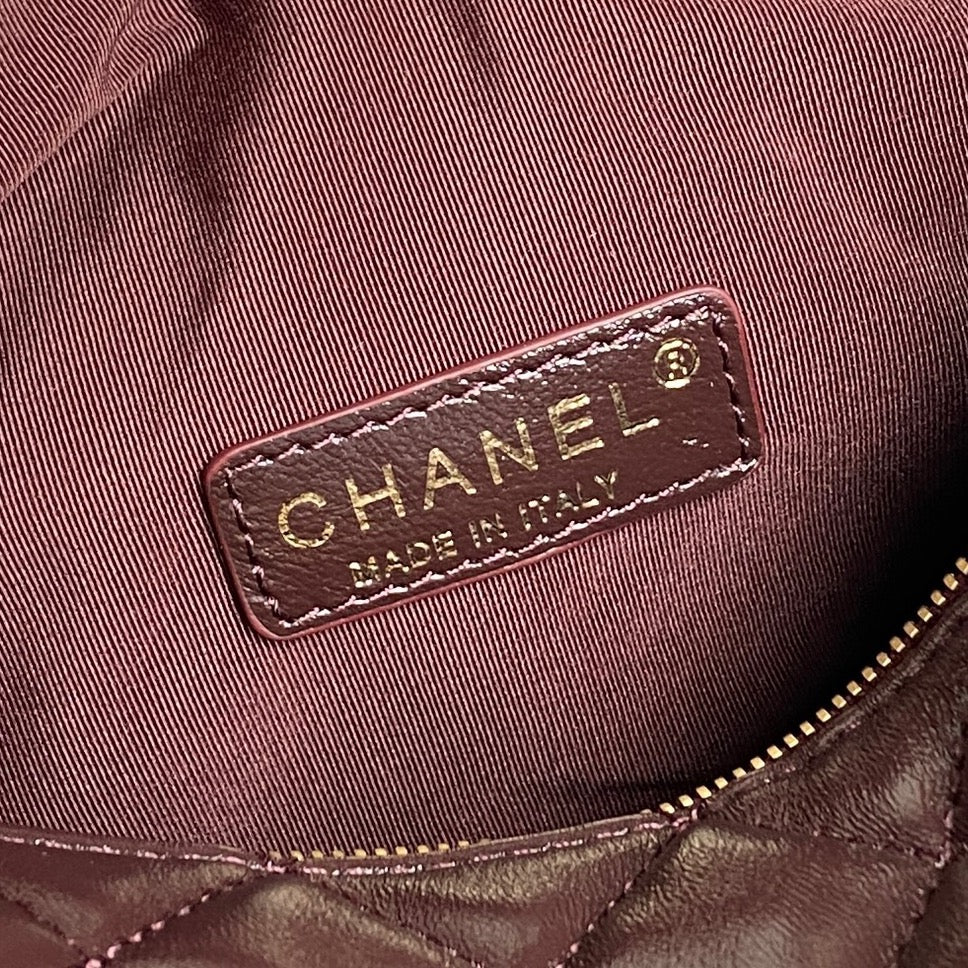 24K Camera Bag Burgundy Calfskin Gold Hardware