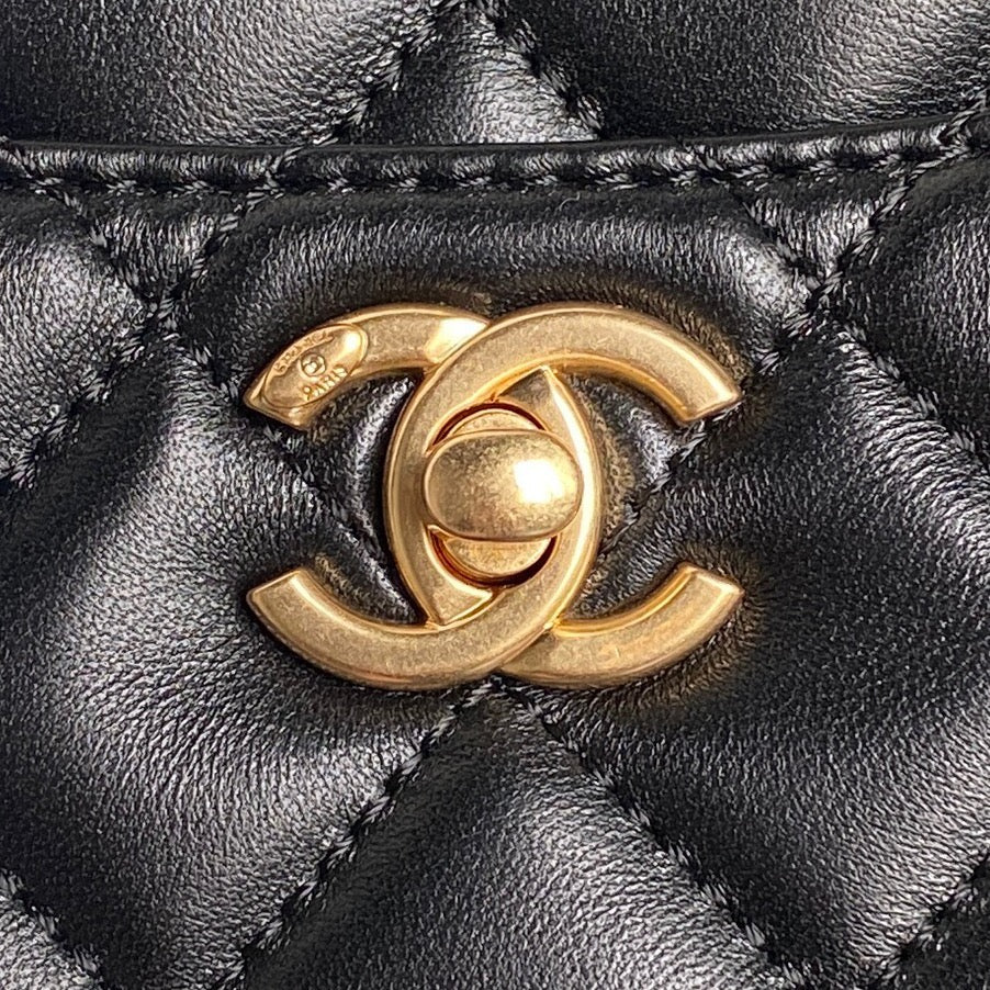 24K Shopping Bag 28cm Black Calfskin Gold Hardware