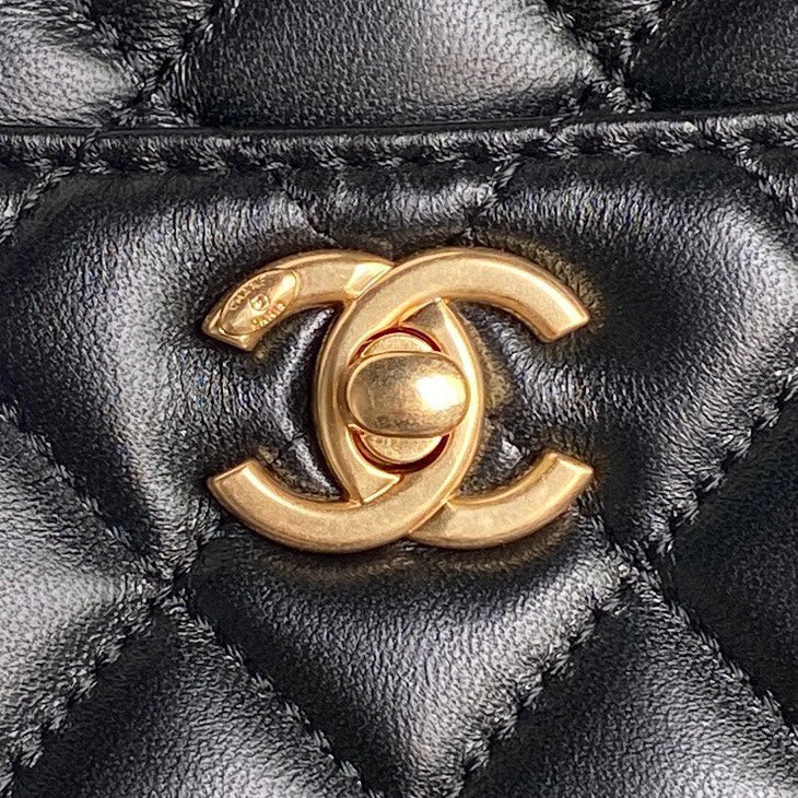 24K Shopping Bag 32cm Black Calfskin Gold Hardware