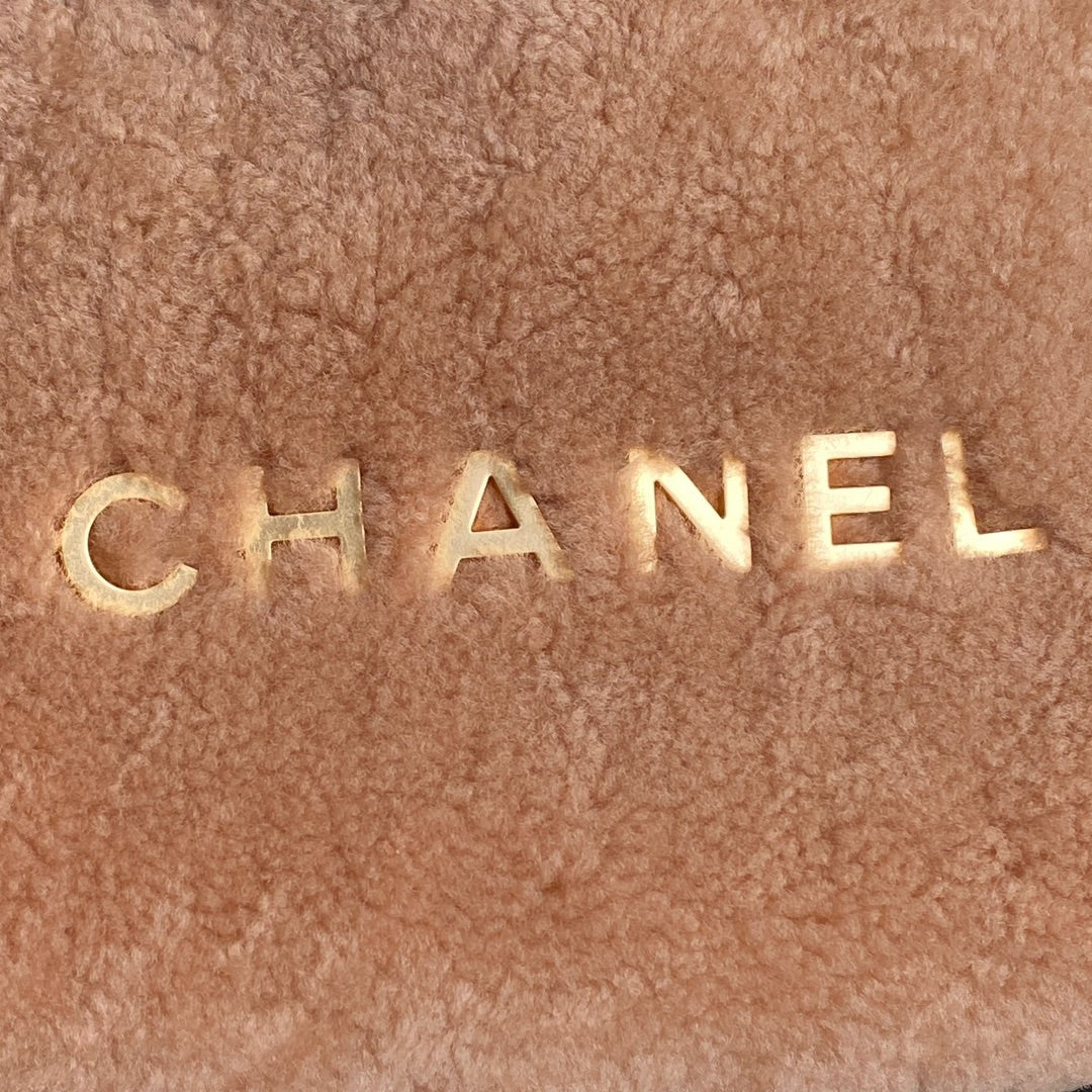 CC 24K Hobo 22 Bag 20cm Brown Wool Fur