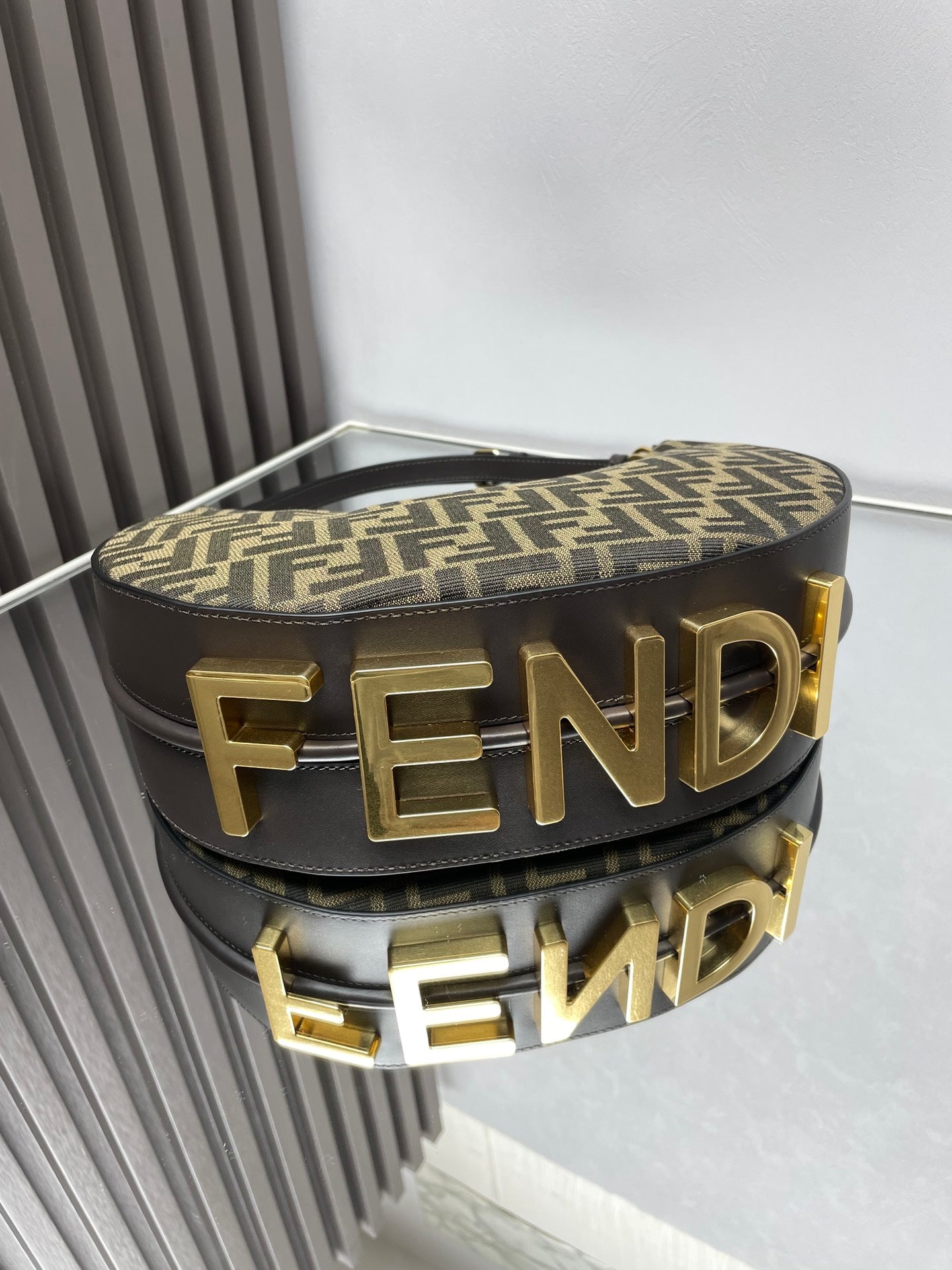 FENDIGRAPHY MEDIUM 29 IN GURKHA JACQUARD FABRIC FF MOTIF GOLD HARDWARE