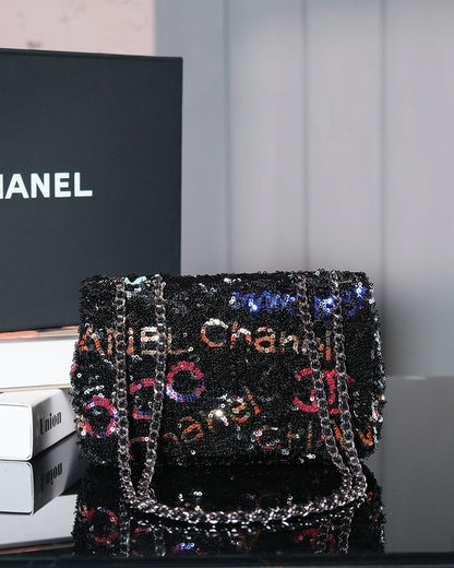 24S Flap Bag 20cm Multicolor Sequin Calfskin