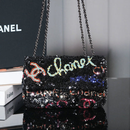 24S Flap Bag 20cm Multicolor Sequin Calfskin