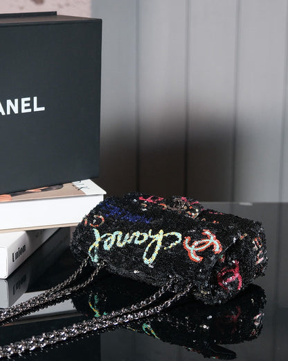 24S Flap Bag 20cm Multicolor Sequin Calfskin