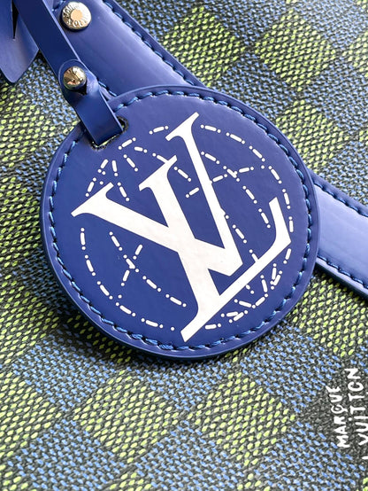KEEPALL BANDOULI¨¨RE 45 IN BLUE GREEN DAMIER HERITAGE COATED CANVAS