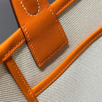 HM Steeple 28 Bag Brown Calfskin White Brown Canvas
