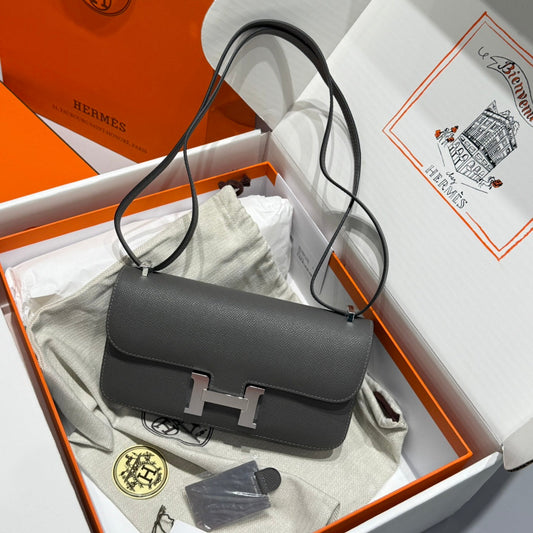 HM Constance Elan 24cm Bag Dark Grey Epsom Leather Silver Hardware