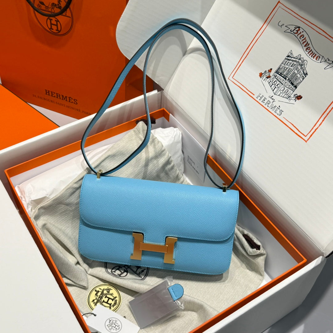 HM Constance Elan 24cm Bag Cloud Blue Epsom Leather Gold Hardware